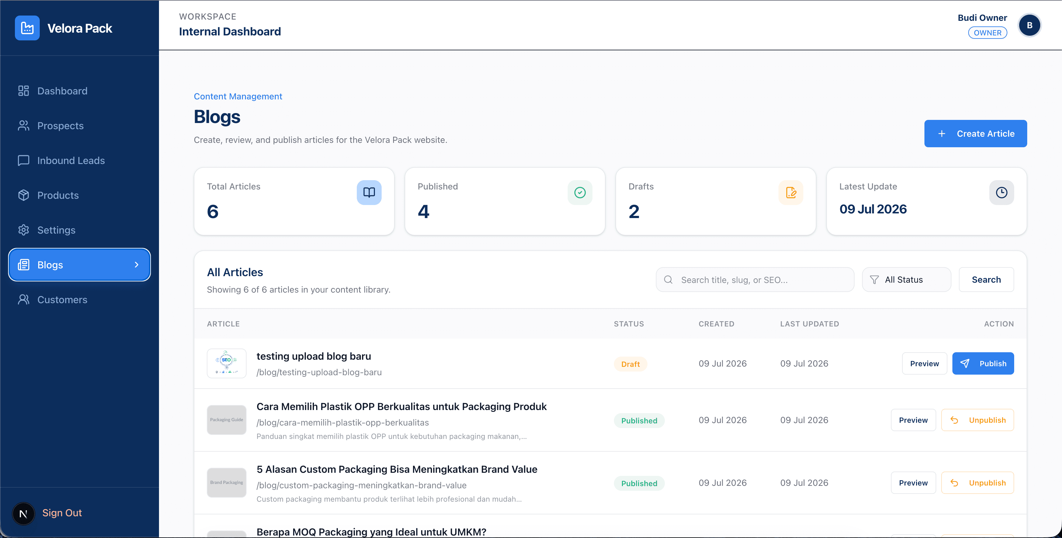 Tampilan desain business system untuk Aplikasi Web Dashboard Internal & ERP Velora Pack